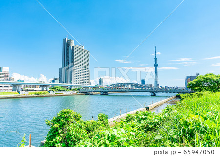 東京の夏 入道雲とスカイツリーの都市風景 65947050