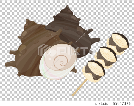 サザエの貝殻と串焼きのイラスト 65947326