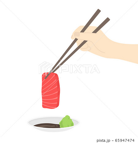 マグロの刺身を食べるイラストのイラスト素材