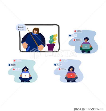 Illustration of a flat education design concept. Distant education. Children study from home. Online education, training and courses, investment in education, vector illustration. Illustration of a flat education design concept. Distant education. Children study from home. Online education, training and courses, investment in education, vector illustration. 65949732