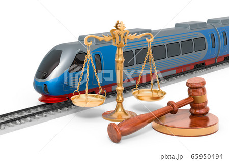 Train with wooden gavel and scales of justice 65950494