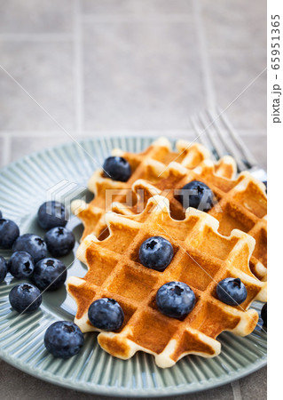 Homemade belgian waffles with fresh blueberries, Homemade belgian waffles with fresh blueberries, 65951365