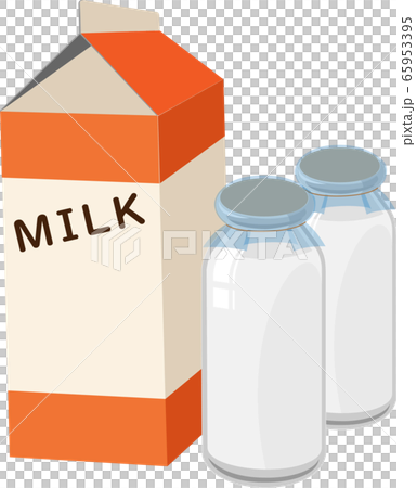 紙包裡的牛奶和牛奶瓶的插圖 65953395