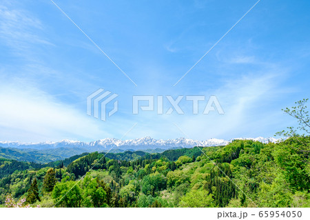 新緑と残雪の北アルプス 新緑と残雪の北アルプス 65954050