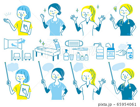 若い女性　医師　看護師　整体師　白衣　表情セット 65954061
