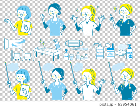 若い女性　医師　看護師　整体師　白衣　表情セット 65954061