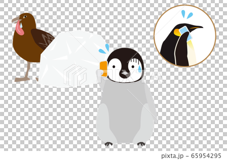 不審者に後をつけられて親に助けを求めるコウテイペンギンの子供のイラストのイラスト素材