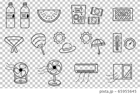 Heat stroke countermeasure set Hand-drawn line drawing 65955645