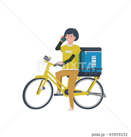 自転車で配達する女性 買い物 買い出し 通勤 配達 通話 イラストのイラスト素材