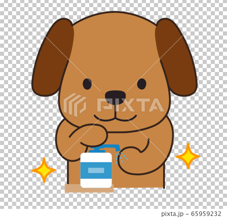消毒液を使うワンコ イラストのイラスト素材