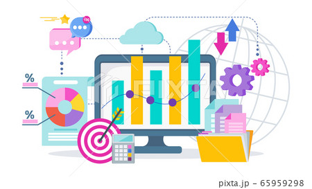 Digital marketing concept banner. Computer and documents. Digital marketing concept banner. Computer and documents. 65959298