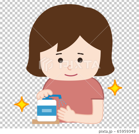 Illustration of a woman using antiseptic solution Illustration of a woman using antiseptic solution 65959349