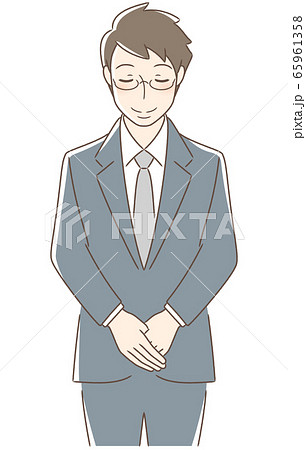 お辞儀をする正面向きの男性のイラスト素材 65961358 Pixta