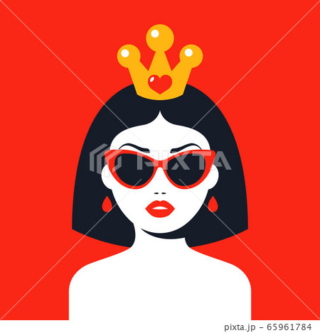 modern girl with a crown and glasses on a red background. Flat character vector illustration. modern girl with a crown and glasses on a red background. Flat character vector illustration. 65961784