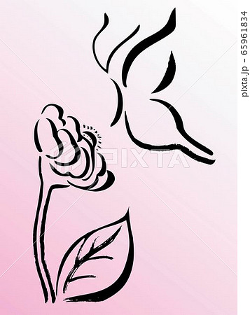 蝶と花 線画 手描き シンプル ロゴ ベクターのイラスト素材