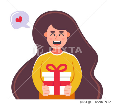 irl gives a gift in a gift box. Flat character vector illustration. irl gives a gift in a gift box. Flat character vector illustration. 65961912