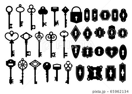 Vintage Key Skeleton And Keyhole Silhouette Setのイラスト素材