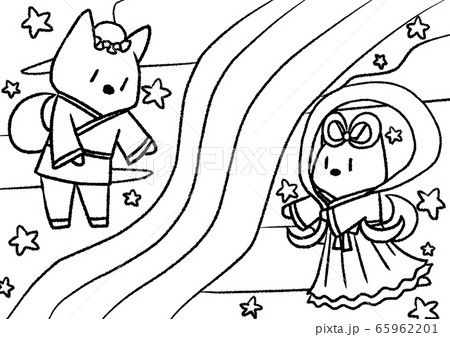 犬の七夕の塗り絵 65962201