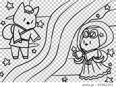 犬の七夕の塗り絵 65962201
