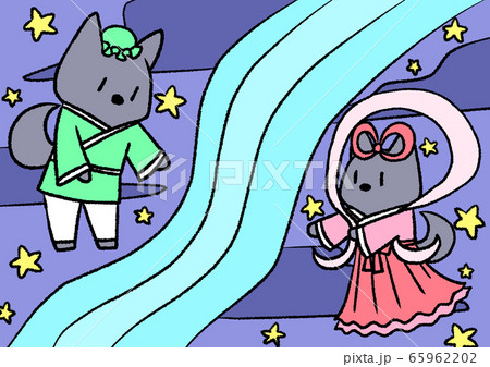 黒い犬の七夕イラスト 65962202