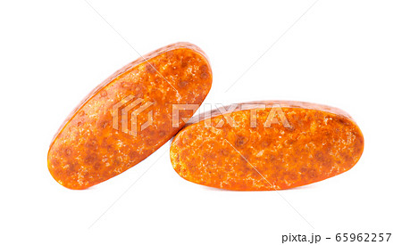 Two pills isolated on white background. Dietary 65962257