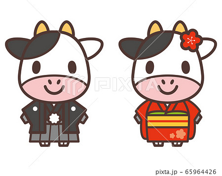 着物の牛のキャラクター01のイラスト素材
