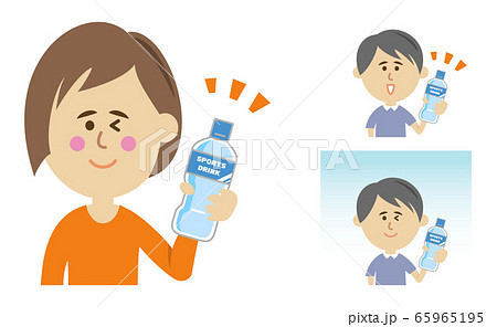 水分補給をする大人のイラストイメージのイラスト素材