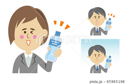 水分補給をする会社員のイラストイメージのイラスト素材