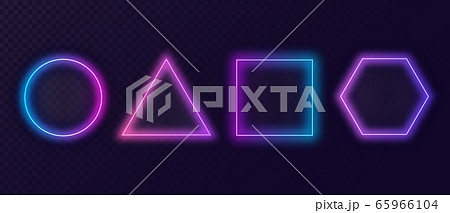 Neon geometric frames. Multicolor modern luminous circle frame red triangle energy square polygon. 65966104