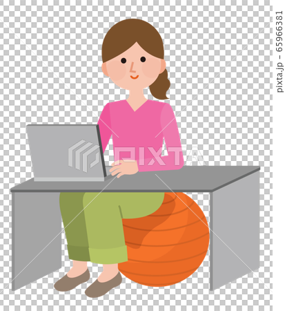 バランスボール 仕事をする女性 02 イラストのイラスト素材