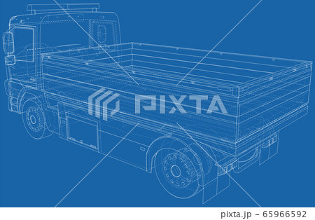 Flatbed truck vector illustration. Wire-frame line isolated. Vector rendering of 3d 65966592