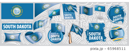 Vector set of flags of the American state of South Dakota in different designs 65968511