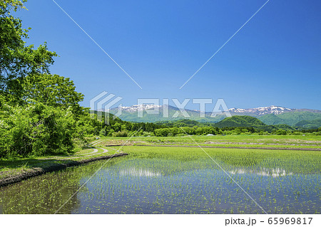 釜房ダム　蔵王連峰　田園風景 65969817