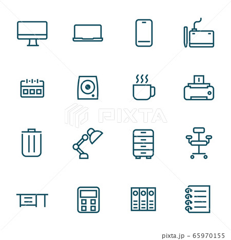 office supplies on work desk simple line icons 65970155