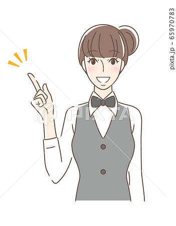 笑顔で指をさす正面向きの女性のイラスト素材 笑顔で指をさす正面向きの女性のイラスト素材