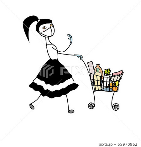 Cartoon female character buying food during 65970962