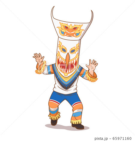 Cartoon illustration of Phi Ta Khon ghost in Bun Luang festival, Northeastern Thailand. 65971160