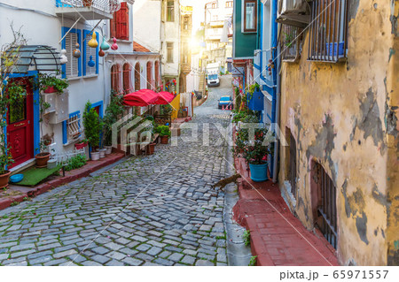 Old narrow street of Istanbul, Balat district, 65971557