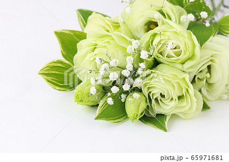 グリーンのトルコキキョウの花束の写真素材