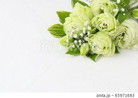 グリーンのトルコキキョウの花束の写真素材
