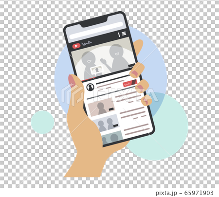 Watch the video site on your smartphone Illustration at hand, brown, without main line 65971903