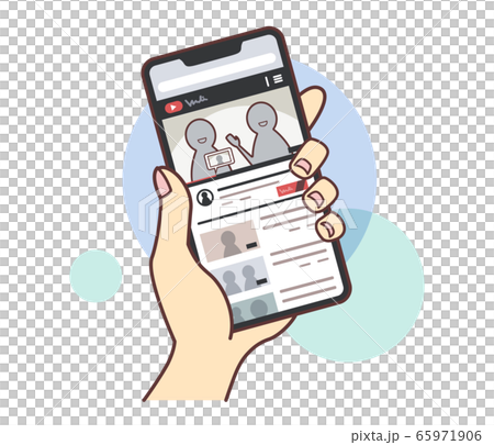 スマホで動画サイトを見る手元のイラスト 主線ありのイラスト素材