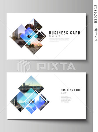 The minimalistic abstract vector illustration of the editable layout of two creative business cards design templates. Creative trendy style mockups, blue color trendy design backgrounds. 65974312