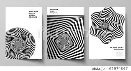 Vector layout of A4 format modern cover mockups design templates for brochure, magazine, flyer, booklet, report. Abstract 3D geometrical background with optical illusion black and white design pattern 65974347