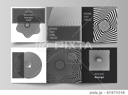 Minimal vector editable layout of square format covers design templates for trifold brochure, flyer, magazine. Abstract 3D geometrical background with optical illusion black and white design pattern. Minimal vector editable layout of square format covers design templates for trifold brochure, flyer, magazine. Abstract 3D geometrical background with optical illusion black and white design pattern. 65974348