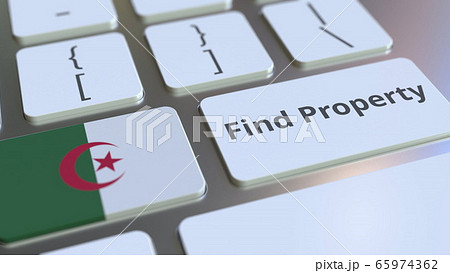 Find Property text and flag of Algeria on the keyboard. Online real estate service related conceptual 3D rendering 65974362