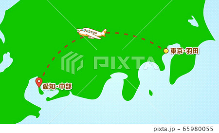 シンプルな飛行機移動の説明イラスト(羽田発-中部着) シンプルな飛行機移動の説明イラスト(羽田発-中部着) 65980055