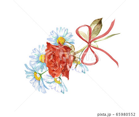 薔薇とマーガレットの花束のイラスト素材
