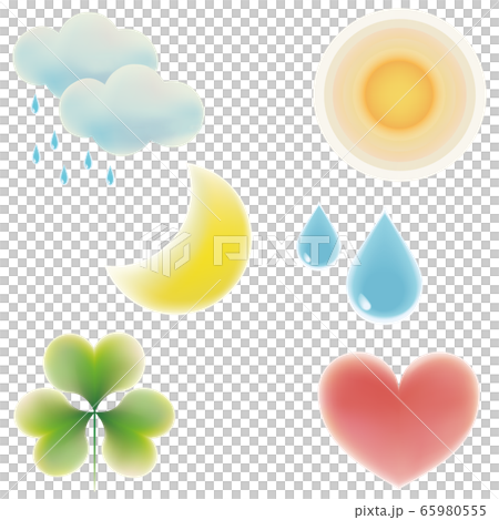Illustration material (rain, heart, moon, trefoil, sun) Illustration material (rain, heart, moon, trefoil, sun) 65980555