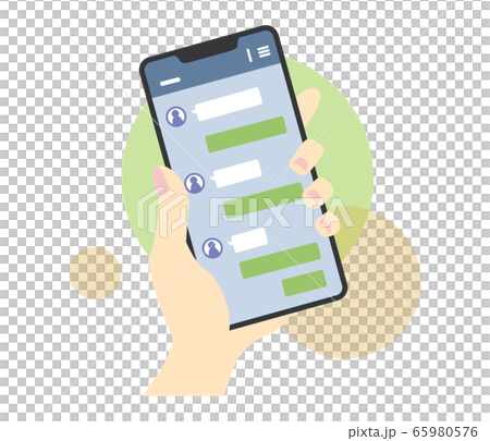 Viewing LINE on a smartphone Illustration at hand, without main line 65980576